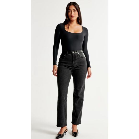 Abercrombie & Fitch Curve Love Ankle Straight Ultra High Rise Mixed Fabric Sz 20 - Picture 7 of 14